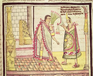Fol.152v Le couronnement de Montezuma II (1466-1520) le dernier empereur mexicain en 1502, 1579